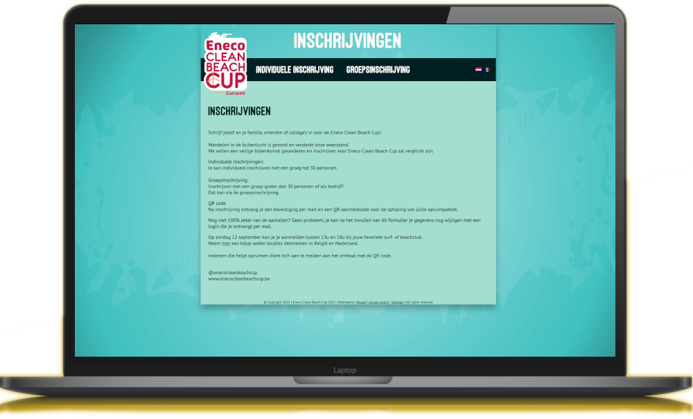 Eneco Clean Beach Cup registratiesite screenshot